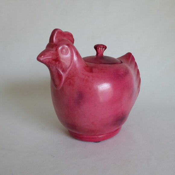 VINTAGE RED ROOSTER CHICKEN HEN LIDDED COOKIE JAR CONTAINER - Picture 2 of 12